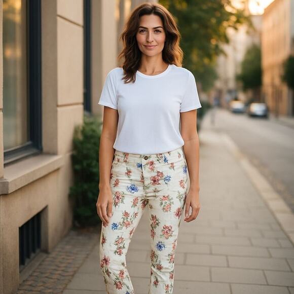 Talbots Floral Bouquet Slim Ankle Jean Size 12 Ivory Flawless 5 Pocket Slimming - Picture 13 of 13